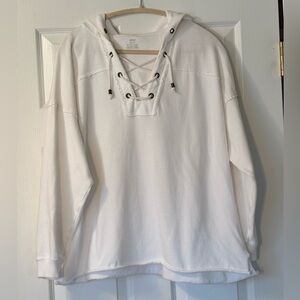 Aerie Sunday Beachy Lace Up Oversized White Hoodie Size XS EUC